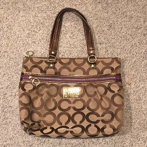 Coach Poppy Logo Brown and Purple Tote